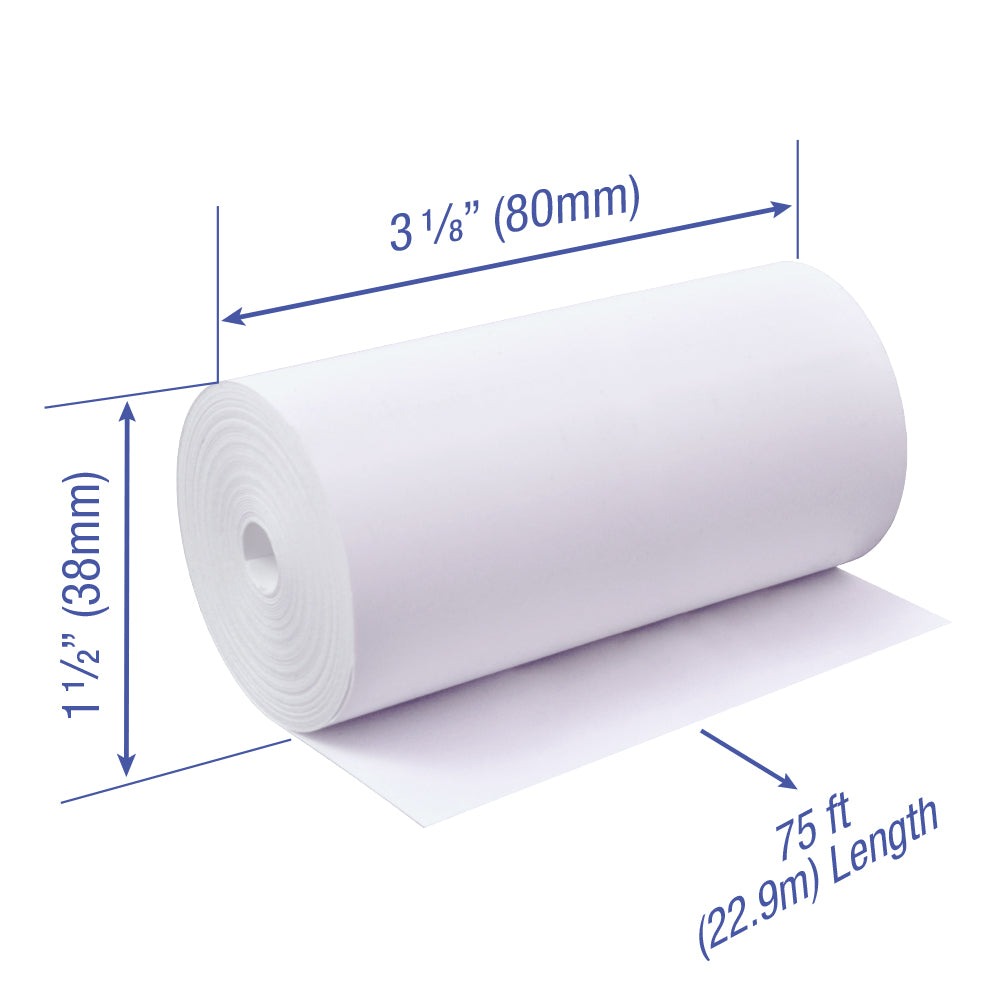 Thermal Paper 3 1/8 x 75 ft x 38mm CORELESS BPA Free 96 rolls